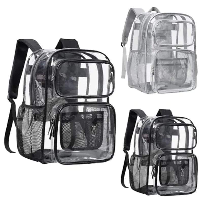 Generic Zaino trasparente resistente in PVC trasparente con cuciture rinforzate e grande capacità per le scuole medie e superiori, Nero