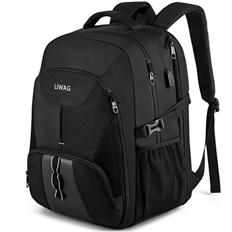 LIWAG Zaino Uomo Grande 50L, 17 Pollici, Porta PC, Zaino Lavoro Impermeabile Antifurto con Caricatore USB per Viaggio Ufficio Scuola -Nero