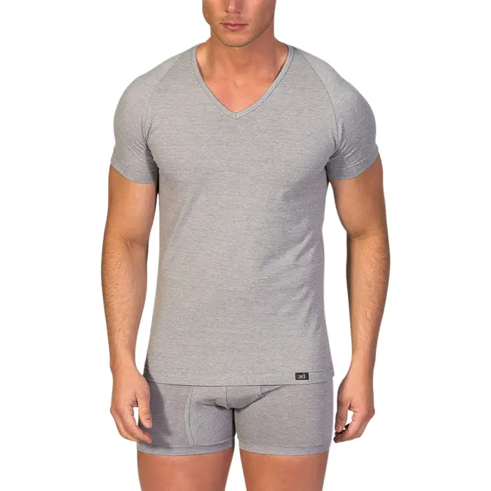 Boxer Zd - Zero Defects Maglietta intima scollo a V uomo cotone egiziano Grigio