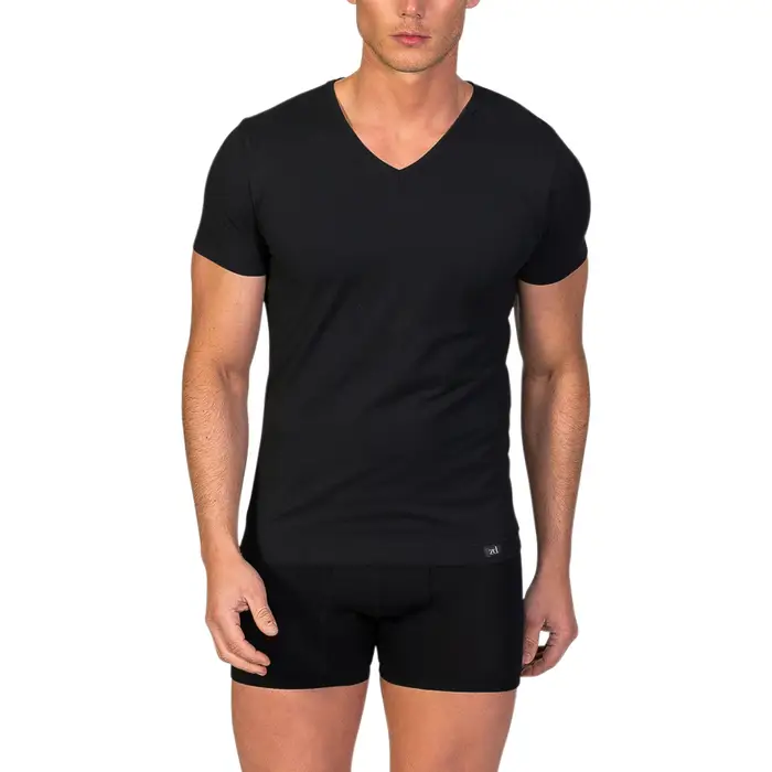 Boxer Zd - Zero Defects Maglietta intima scollo a V uomo filo di soia Nero