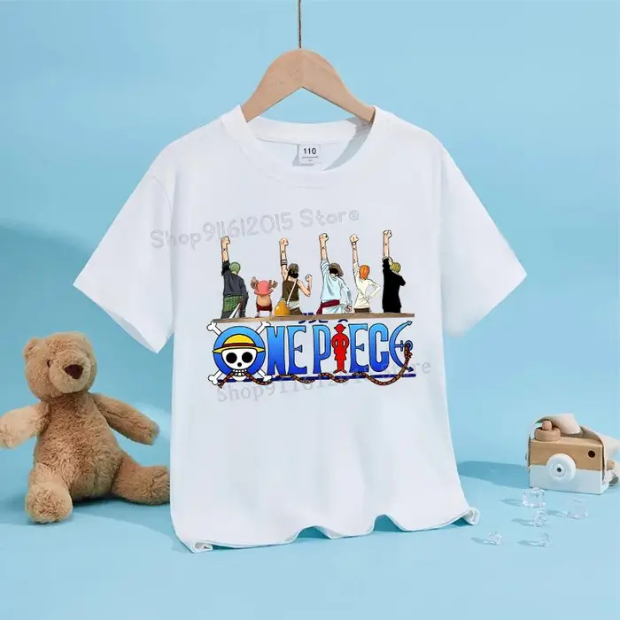 zengyanqin02 Anime Luffy Zoro Maglietta One Piece Manica Corta Top Bianchi Estate Vestiti per Bambini Bambino Magliette di Cotone