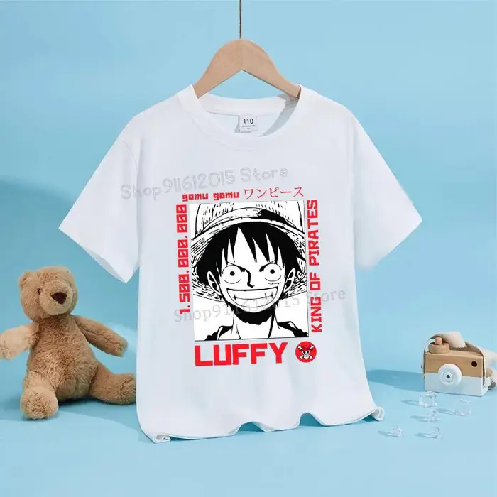 zengyanqin02 Anime Luffy Zoro Maglietta One Piece Manica Corta Top Bianchi Estate Vestiti per Bambini Bambino Magliette di Cotone