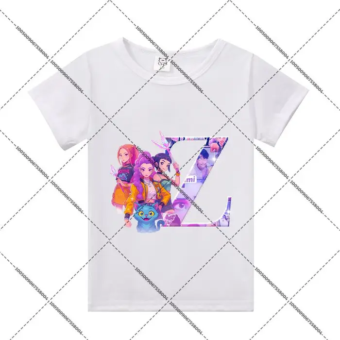 zengyanqin02 KPop Cacciatori di Demoni Maglietta Pullover Bambino Personaggio Cartone Animato Lettere A-Z Manica Corta Camicia Estiva