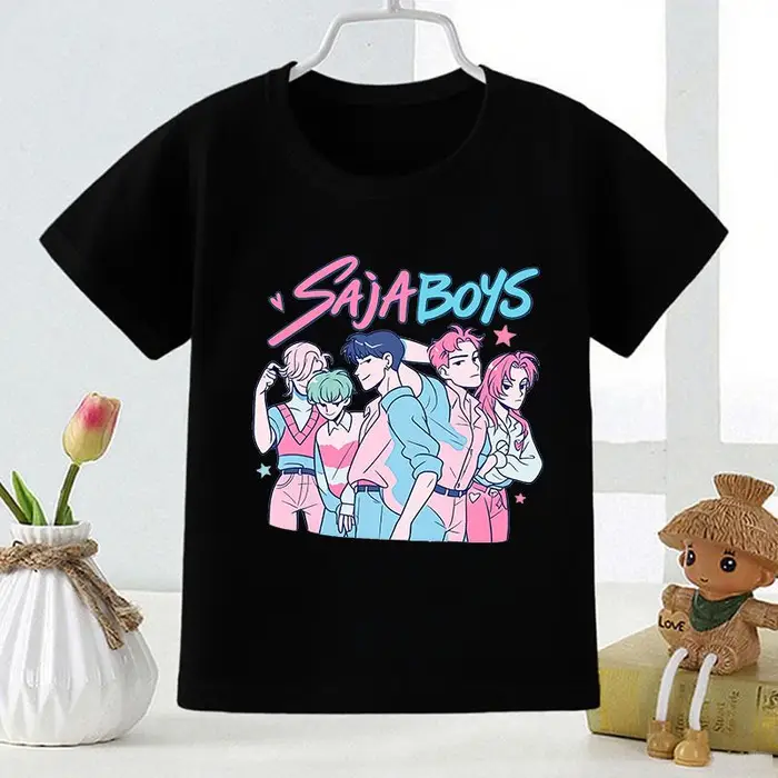 zengyanqin02 Kpop Demon Hunters Saja Stampa Moda Bambini T-shirt Ragazze Top Estivi Vestiti per Neonati Neri Magliette a Manica Corta per