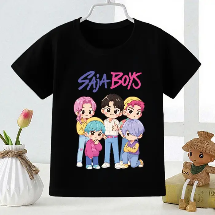 zengyanqin02 Kpop Demon Hunters Saja Stampa Moda Bambini T-shirt Ragazze Top Estivi Vestiti per Neonati Neri Magliette a Manica Corta per