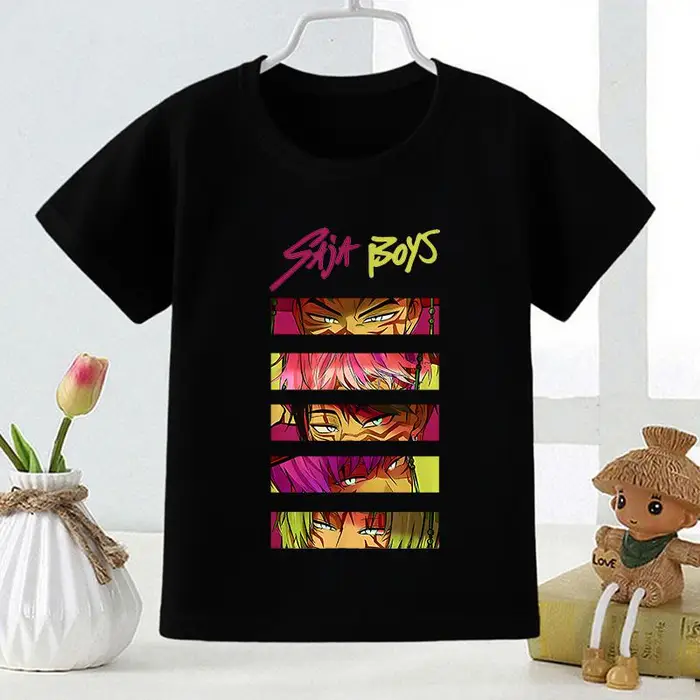 zengyanqin02 Kpop Demon Hunters Saja Stampa Moda Bambini T-shirt Ragazze Top Estivi Vestiti per Neonati Neri Magliette a Manica Corta per