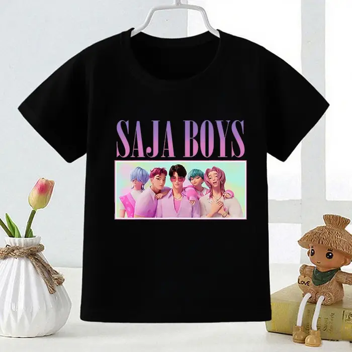 zengyanqin02 Kpop Demon Hunters Saja Stampa Moda Bambini T-shirt Ragazze Top Estivi Vestiti per Neonati Neri Magliette a Manica Corta per