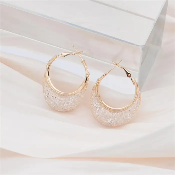 zhensecai Orecchini a cerchio rotondi in zircone con rete metallica minimalista per donna, gioielli unici per feste con anello color oro oro