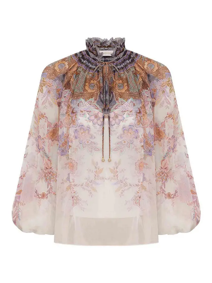 Zimmermann Blusa Luna con maniche a sbuffo Color Carne E Neutri