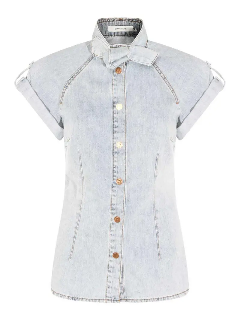 Zimmermann Camicia a maniche corte effetto denim Lavaggio Medio