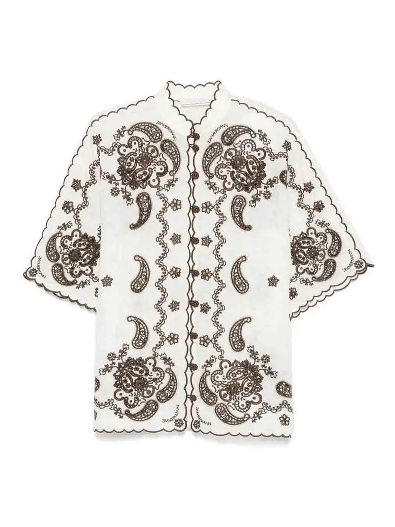 Zimmermann Camicia di lino ricamata ascensione Bianco