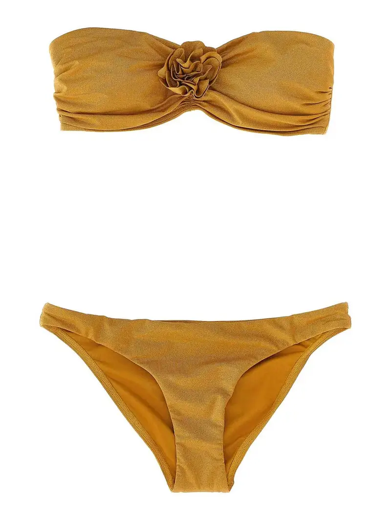 Zimmermann Lucky Bandeau Flower Bikini Beige
