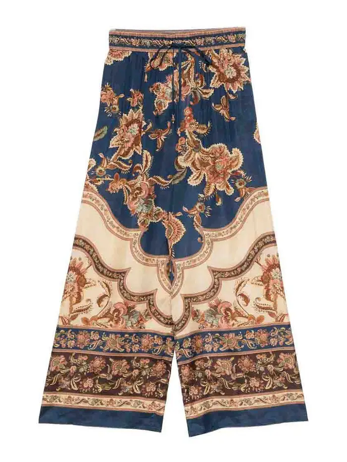 Zimmermann Pantaloni in Seta Stampa Aster Blu