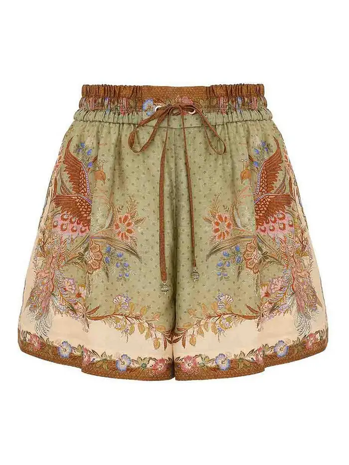 Zimmermann Shorts in seta stampata Indra Marrone Chiaro