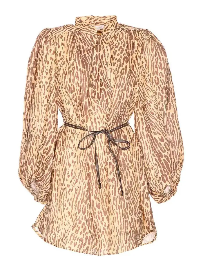 Zimmermann Tan Lopard Cascadian Dress Marrone