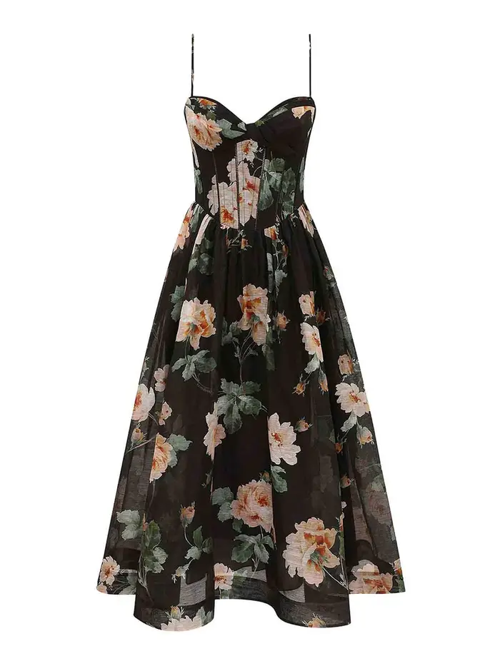 Zimmermann Vestito midi con corsetto Luna Nero