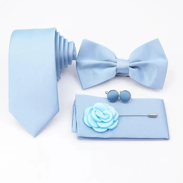 Set di cravatte da uomo 5 pezzi, verde salvia, papillon in poliestere, spilla con gemelli, per abito da sposo, festa di nozze