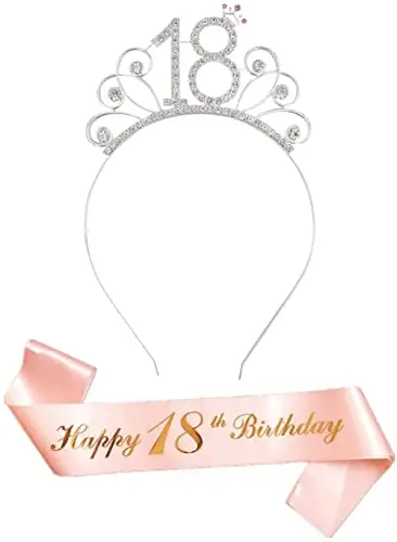 ZSLJSWDZ Fasce corona Strass, Felice compleanno Sciarpa, per 18 anni ragazza adulta regalo compleanno decorazioni