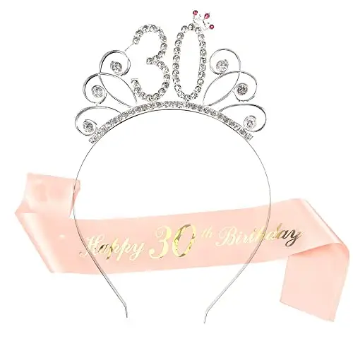 ZSLJSWDZ Fasce per corona Strass, Buon compleanno, sciarpa, per 30 anni da donna, regalo di compleanno